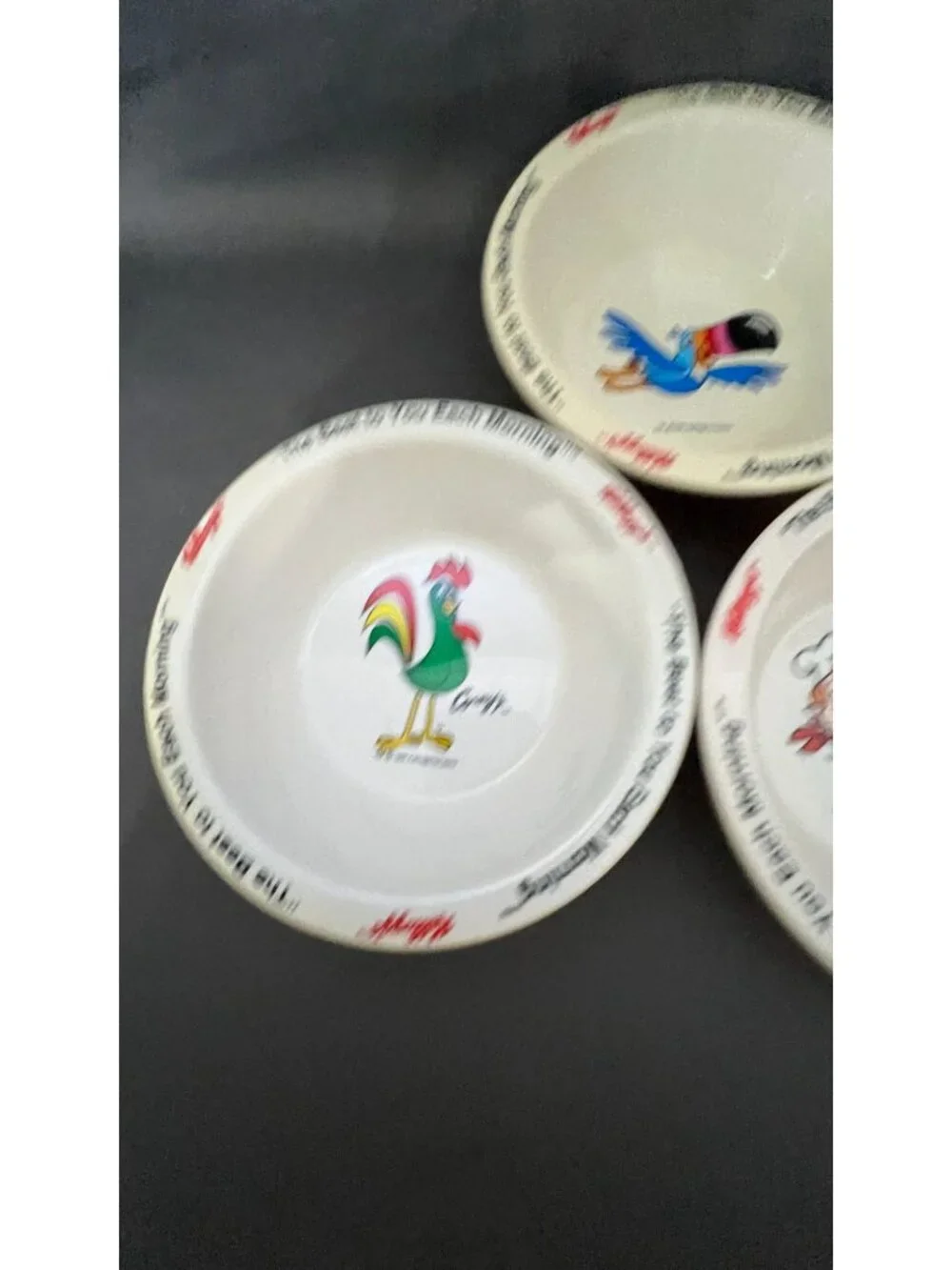 Set Of 3 Vintage Kelloggs Character Cereal Bowls Snap Crackle Pop Corny & Toucan